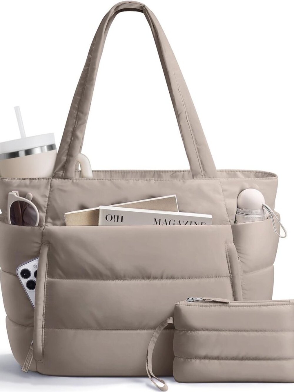 Puffer Tote Bag for Women, Lightweight Puffy Travel Gym Work Bag